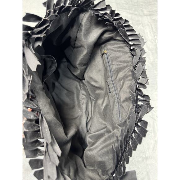 Ah-Dorned Black Woven Neoprene Fringe Tote | Soft Structured Shoulder Bag - Picture 11 of 12